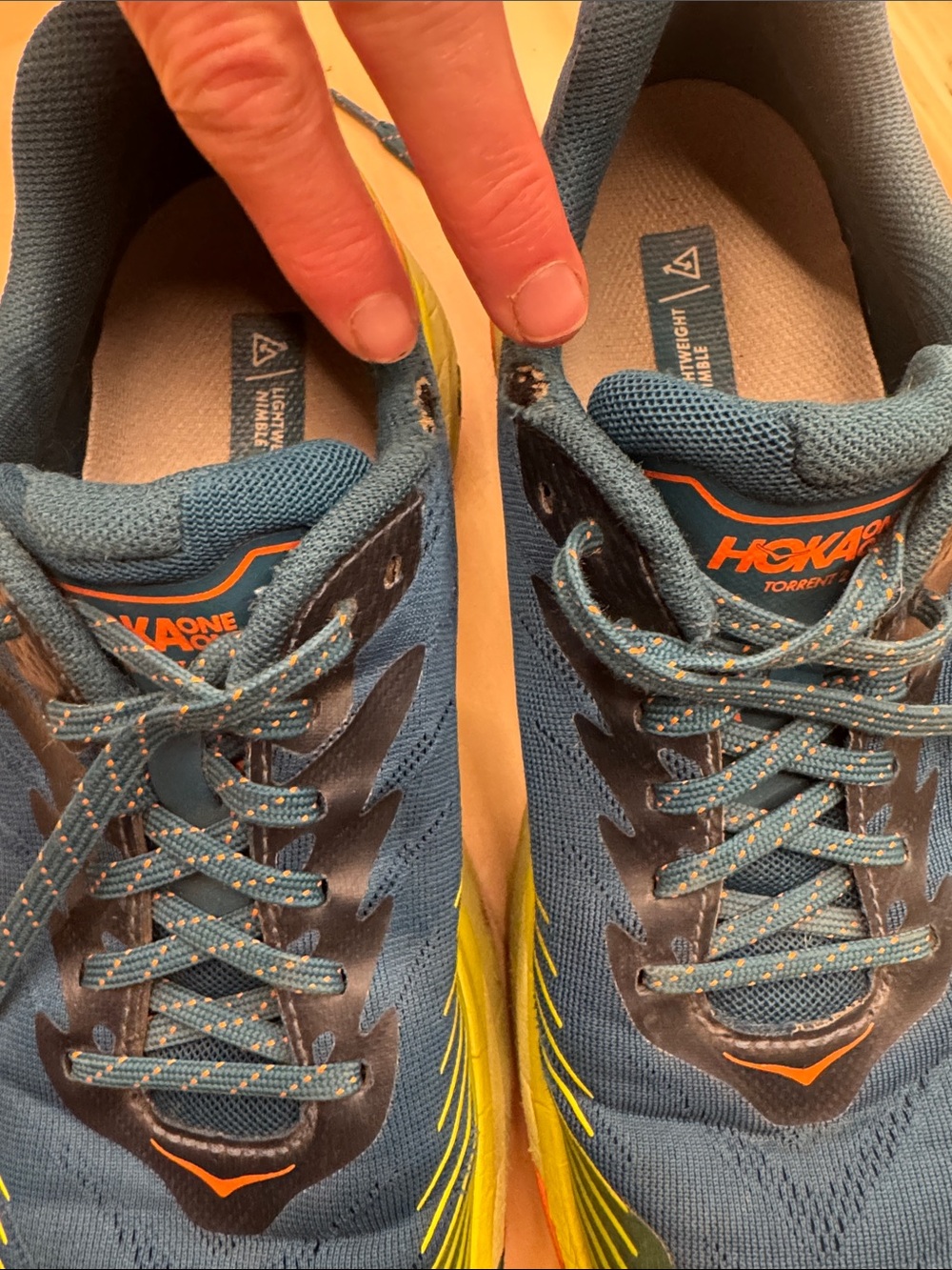 Hoka Torrent 2 trail running shoes in the Blue Coral/Evening Primrose colorway 9 - Picture 7 of 10